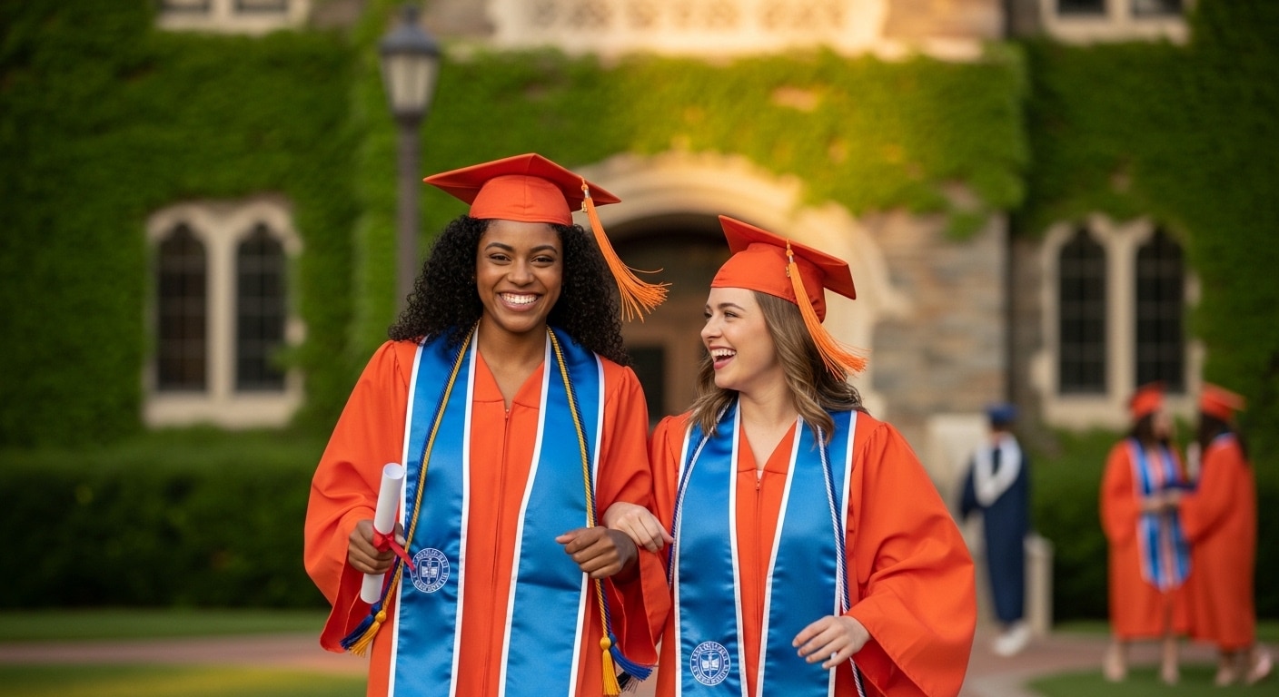 Graduating female students celebrating